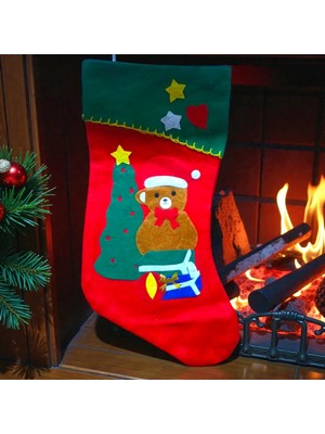 Kuzey Oyuncak Noel Çorabı Kırmızı Sevimli Ayı Figürlü Çorap Yılbaşı Süsleri Yılbaşı Dekoru 44 cm Sevimli Ayı Çorap