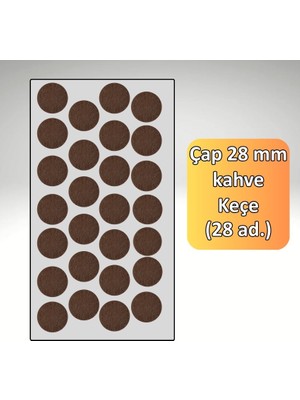 ALMITAL Kaydırmaz Kahve Keçe (28MM Çap 28 Adet) Kanepe Sehpa Sandalye Için Zemin Koruyucu