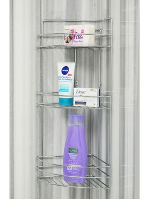 Özbience Paslanmaz Krom 3 Katlı Köşeli Banyo Rafı, Şampuanlık ve Köşelik