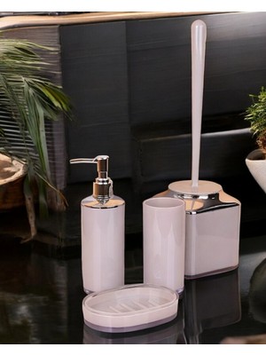 Özbience Şık 4'lü Banyo Seti, Katı ve Sıvı Sabunluklar, Diş ve Tuvalet Fırçası