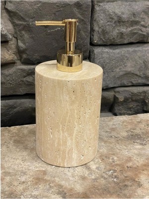 Özbience Traverten Düz Model Gold Pompalı Sıvı Sabunluk, Şıklık ve Işlevsellik