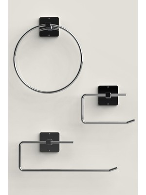 Özbience Krom 3'lü Set: Yuvarlak Havluluk, Rulo Peçetelik ve Wc'lik