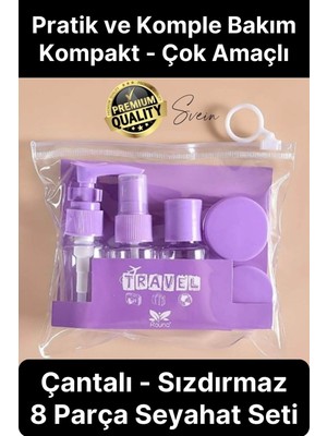 Özbience 8 Parça Seyahat Banyo Seti, Sızdırmaz, Çok Amaçlı, Doldurulabilir