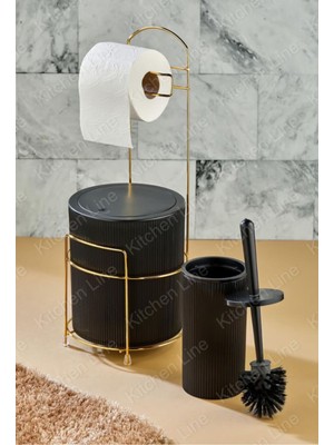 Özbience Lüx Gold 3'lü Banyo Seti, Tuvalet Kağıdı, Çöp Kovası, Tuvalet Fırçası, 6l
