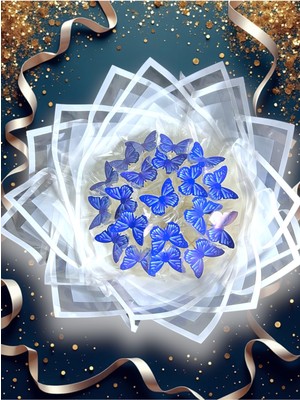 Exzone Kadınlar Günü Hediye LED Işıklı Mavi Kelebek Buketi Hediye Yapay Çiçek Solmayan