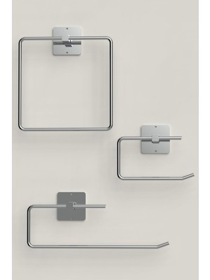 Özbience Krom 3'lü Kare Set: Havluluk, Rulo Peçetelik ve Wc Ürünü