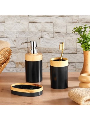 Özbience Bambu Desenli 3'lü Banyo Seti, Sıvı ve Katı Sabunluklar