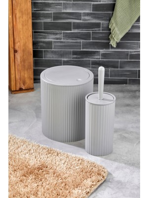 Özbience Banyo Seti 2 Parça Yuvarlak, Çöp Kovası ve Wc Fırçası Kombini