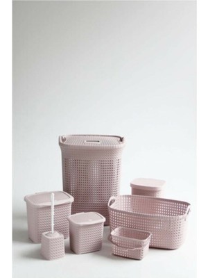 Özbience Örgü Desenli Pudra Renk 7'li Banyo Çeyiz Seti