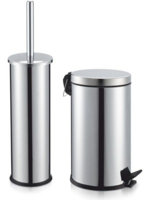 Özbience Paslanmaz Banyo Çöp Kovası ve Klozet Fırçası Seti, Parlak Finish