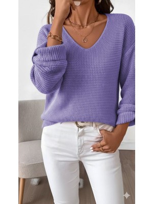 Moderie Butik Kadın Uzun Kollu V Yakalı Düğmeli Triko Bluz