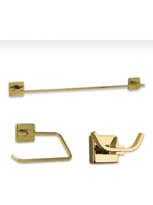 Özbience Altın Renkli Pirinç Banyo Aksesuar Seti, Havluluk, Kağıtlık, Bornozluk