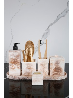 Özbience 7 Parça Mermer Desenli Beton Banyo Seti, Şık ve Kullanışlı Tasarım