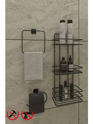 Özbience Siyah Tş03 Seti Kare Havluluk ve Kare Kapaklı Tuvalet Kağıtlık