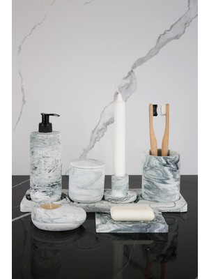 Özbience 8 Parça Banyo Seti: Sabunluk, Diş Fırçalık, Mumluk, Tütsülük, Tepsi, Sunumluk, Pamuk Kutusu