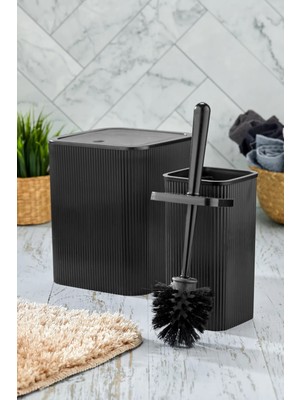 Özbience Şık Kare Çöp Kovası ve Tuvalet Fırçası 2'li Banyo Seti
