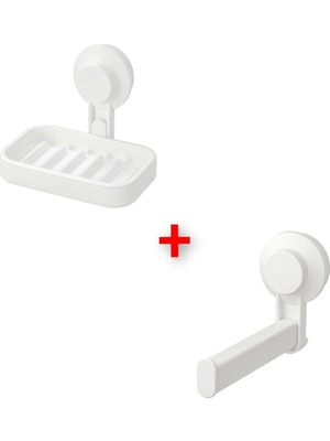 Özbience Iki Parça Vantuzlu Banyo Seti, Plastik Tuvalet Kağıtlığı ve Sabunluk