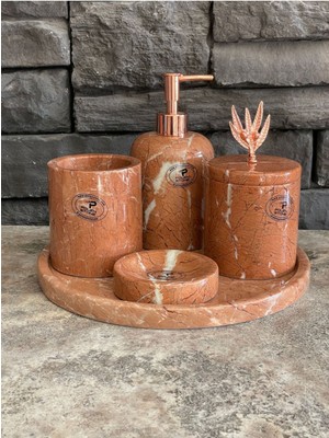 Özbience Gül Pembesi Mermer Banyo Takımı 5'li Özel Seri, Şıklık ve Zarafet