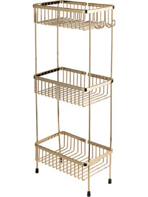 Özbience Şık Diktörtgen 3'lü Ayaklı Duş Rafı Altın Renk 647X150X273 mm
