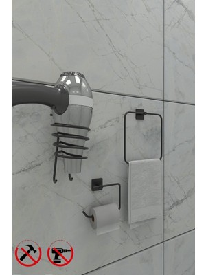 Özbience Şık Kare 3’lü Banyo Aksesuar Seti: Fön Askısı, Tuvalet Kağıtlığı, Havluluk