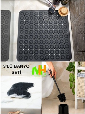 Özbience 3'lü Banyo Seti: Masajlı Silikon Paspas, Tuvalet Fırçası ve Daha Fazlası