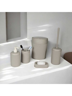 Özbience Şık 5 Parçalı Banyo Seti, Beyaz, Krem, Gri Renk Seçenekleriyle