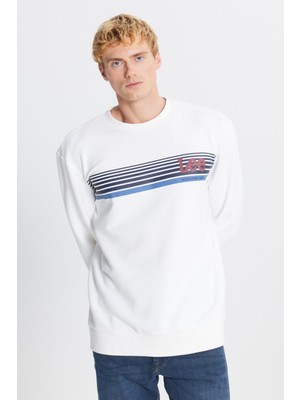 Lee Regular Fit Normal Kesim Bisiklet Yaka Baskılı Kırık Beyaz Sweatshirt
