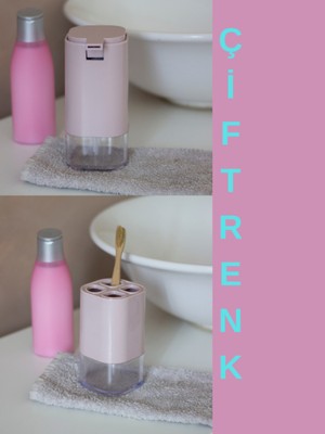 Özbience Pratik Banyo Seti 2'li, Akrilik Sıvı Sabunluk ve Diş Fırçalık Seti