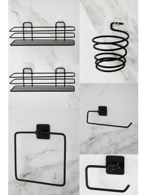 Özbience Ikili Siyah Banyo Rafı ve Tuvalet Kağıtlığı Seti, Pratik ve Şık Tasarım