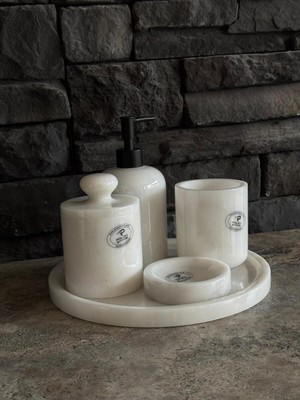 Özbience Beyaz Mermer Mat Siyah Pompalı Pamukluk 5'li Set, Şık ve Kullanışlı Tasarım