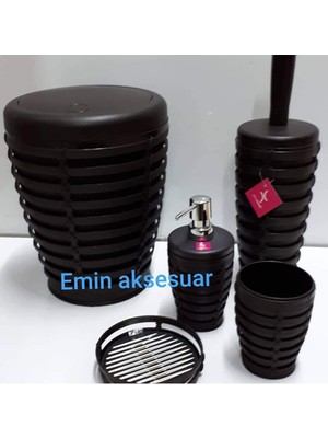 Özbience Modern Yuvarlak Çöp Kovası Banyo Seti, 5 Parça, Kahverengi