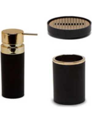 Özbience Şık Siyah ve Altın Çerçeveli 3'lü Banyo Seti