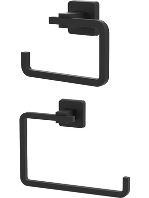 Özbience Kare Mat Siyah Kapaksız Kağıtlık ve Yuvarlak Havluluk Banyo Seti