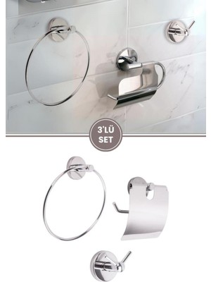 Özbience Pratik ve Şık 3'lü Banyo Seti: Lavabo, Havlu, Tuvalet Kağıtlık, Çatal Askı