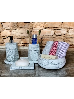 Özbience Modern 5 Parça Mermer ve Beton Tarzı Banyo Aksesuar Seti
