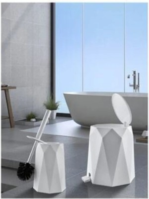 Özbience Beyaz 2'li Banyo Seti, 5 Lt Plastik Çöp Kovası ve Tuvalet Fırçası