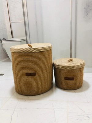 Özbience Doğal Jüt ve Hasır Banyo Sepetleri Çiftli Takım, 40X35 Cm, Bohem & Iskandinav Tarzı
