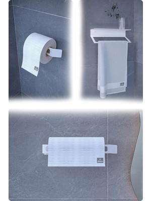Özbience Metal 3'lü Set: Tuvalet Kağıtlık, Havlu Askısı ve Kağıt Havluluk