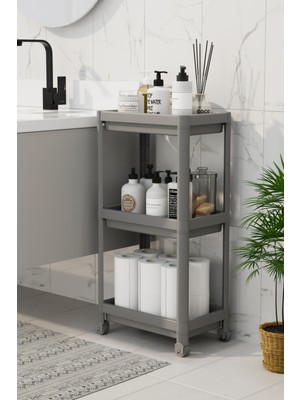 Özbience Çok Katlı Tekerlekli Banyo Rafı, Düzenleyici, Gri