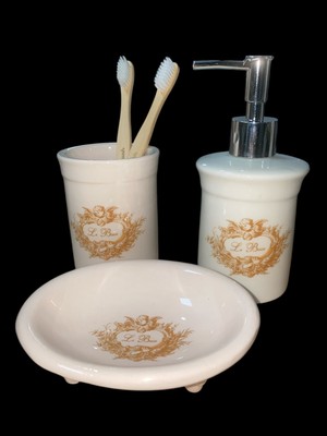 Özbience Red Seramik Dara Collection 3 Parça Banyo Seti, Melek Desenli