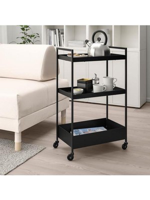 Özbience 3 Katlı Siyah Servis Arabası 50.5X30X83 Cm, Çelik Raf Ünitesi