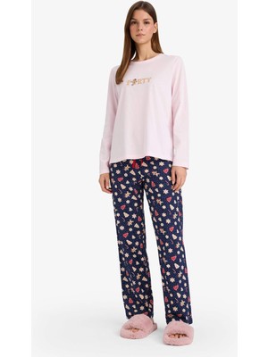 DeFacto Yılbaşı Temalı Pijama Takımı Regular Fit Uzun Kollu Üst Uzun ALT G7212AX25WN