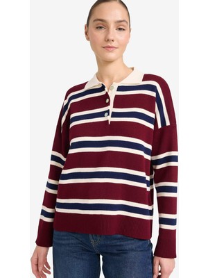 DeFacto Oversize Geniş Kalıp Polo Yaka Çizgili Kazak G7178AX25WN