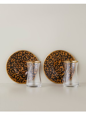 English Home Noctara Cam 4 Parça 2 Kişilik Çay Seti 165 ml Kahverengi-Gold