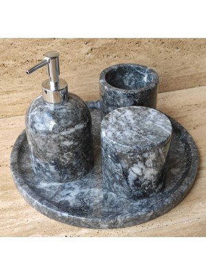 Özbience Şık Dalga Desenli Füme Mermer 4'lü Banyo Seti