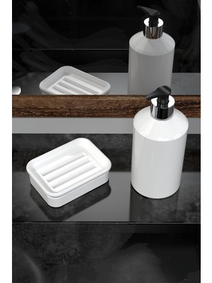 Özbience Beyaz Kompozit Granit Sabunluk Seti, Şık ve Dayanıklı Banyo Aksesuarları