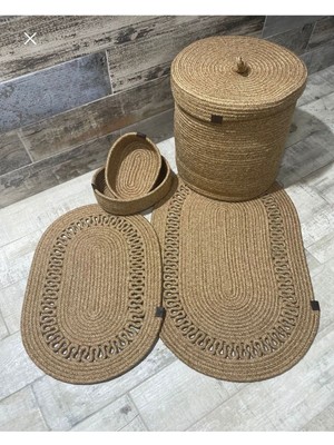 Özbience 5'li Jüt ve Hasır Banyo Paspas Takımı, Bohem ve Iskandinav Tarzı