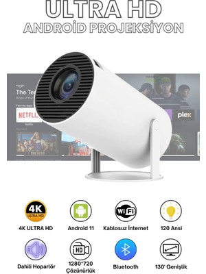 Başkenttekno HY300 Pro Taşınabilir Android Projeksiyon En Güncel Versiyon Wifi Destekli Akıllı Sinema Projektör Ultra Hd