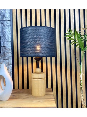 Decodelight Ahşap Naturel Silindir Ayaklı Hazeran Hasır Şapkalı Abajur Masa Lambası Modelleri