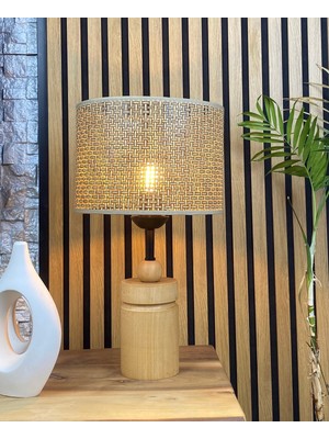 Decodelight Ahşap Naturel Silindir Ayaklı Hazeran Hasır Şapkalı Abajur Masa Lambası Modelleri
